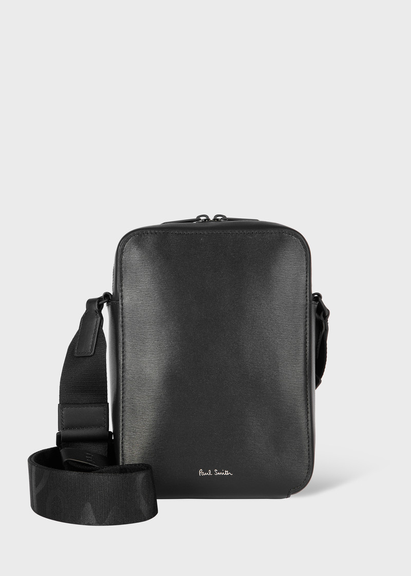 Black Straw-Grain Embossed Leather Large Flight Bag 1