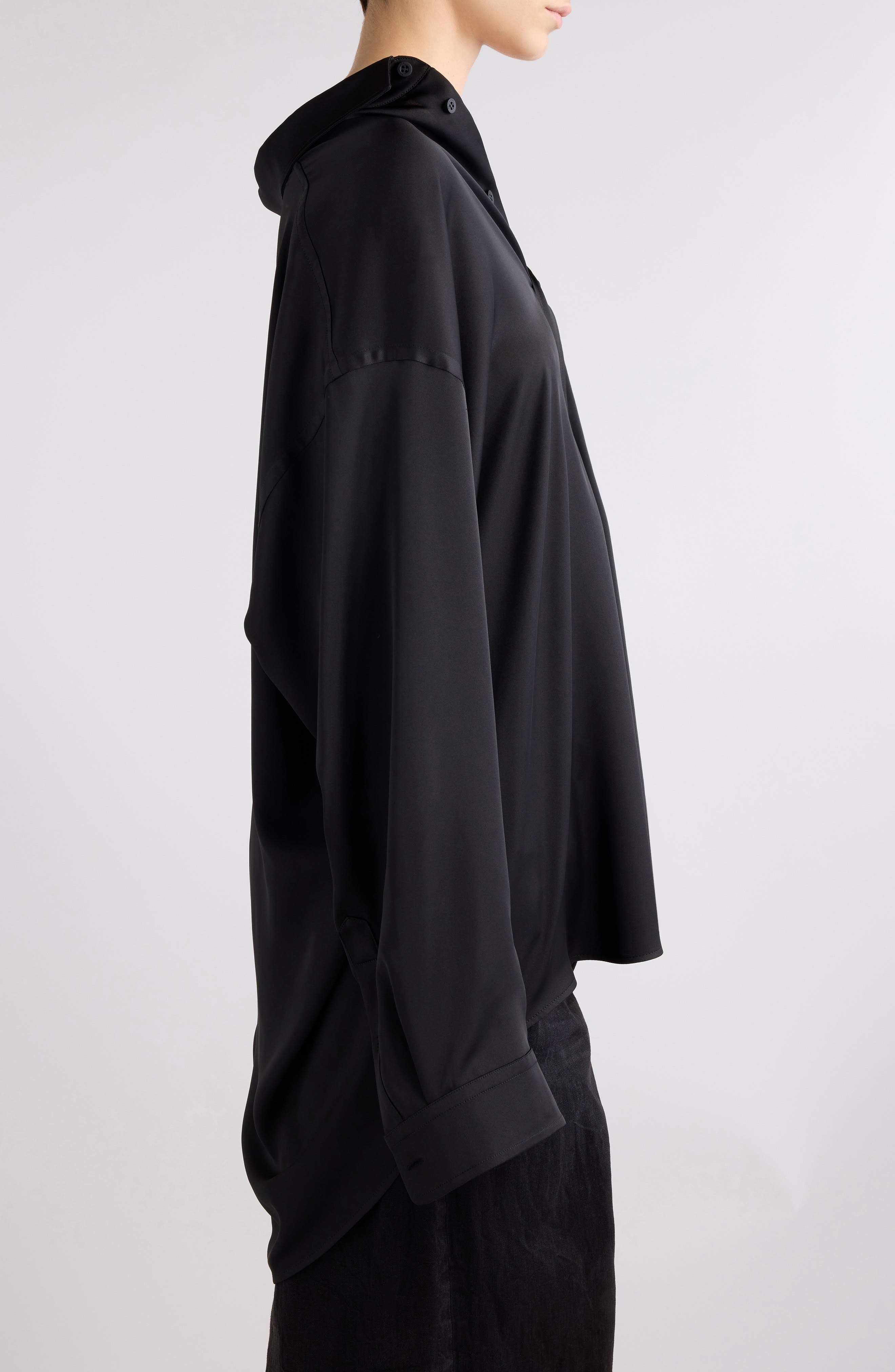 Balenciaga BB Oversize Fluid Twill Button-Up Shirt in 1000 Black at Nordstrom - 4