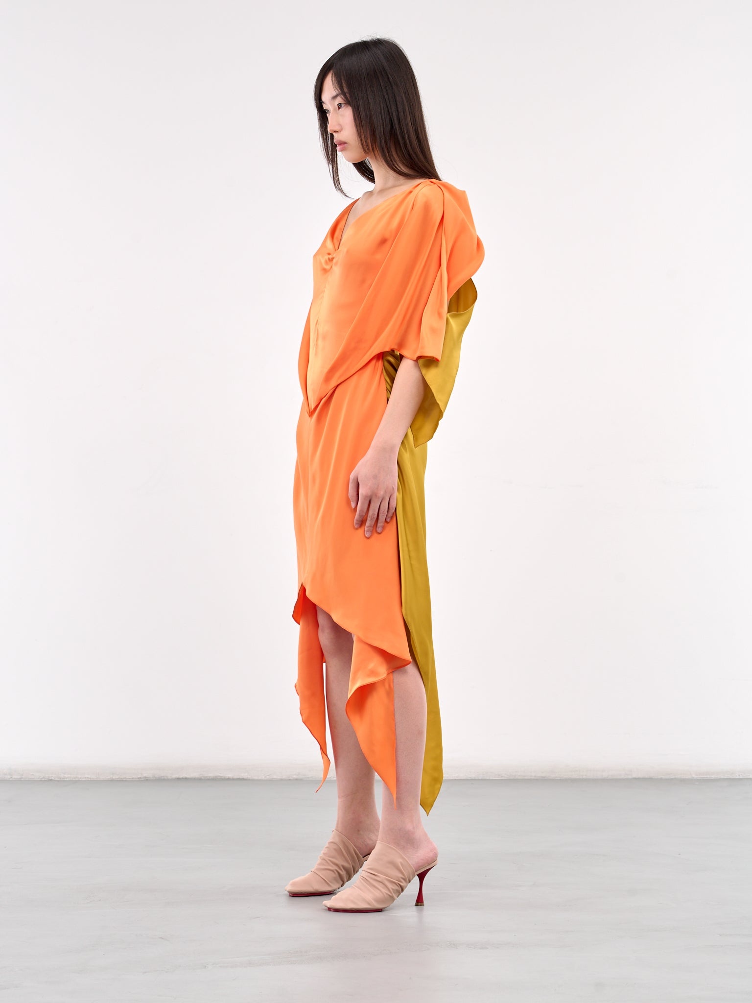 Draped Two-Tone Midi Dress - 2