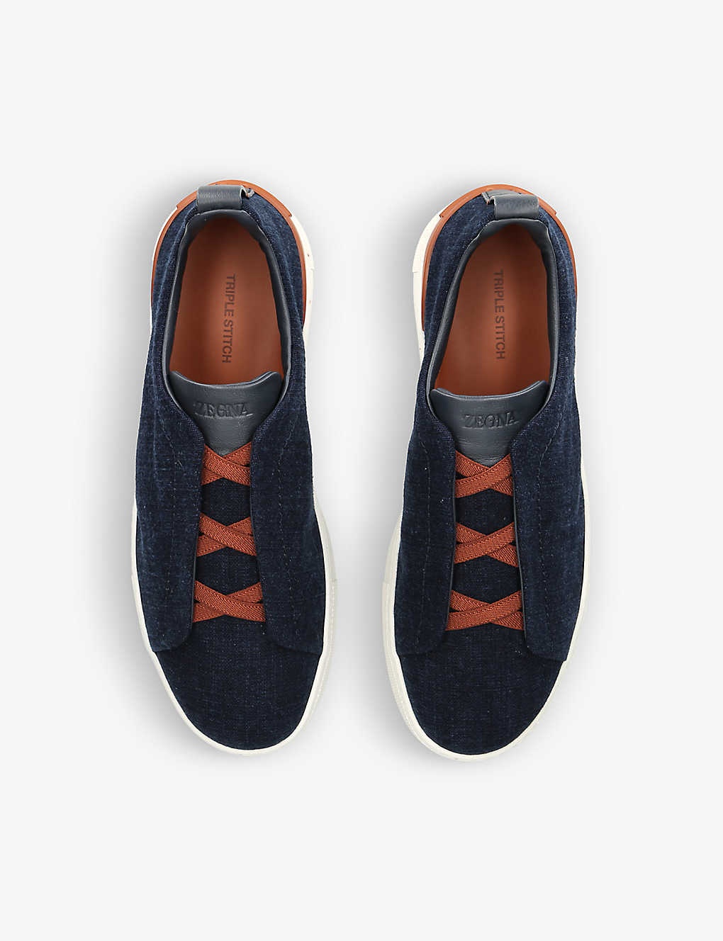 Triple Stitch contrast-sole denim low-top trainers - 2