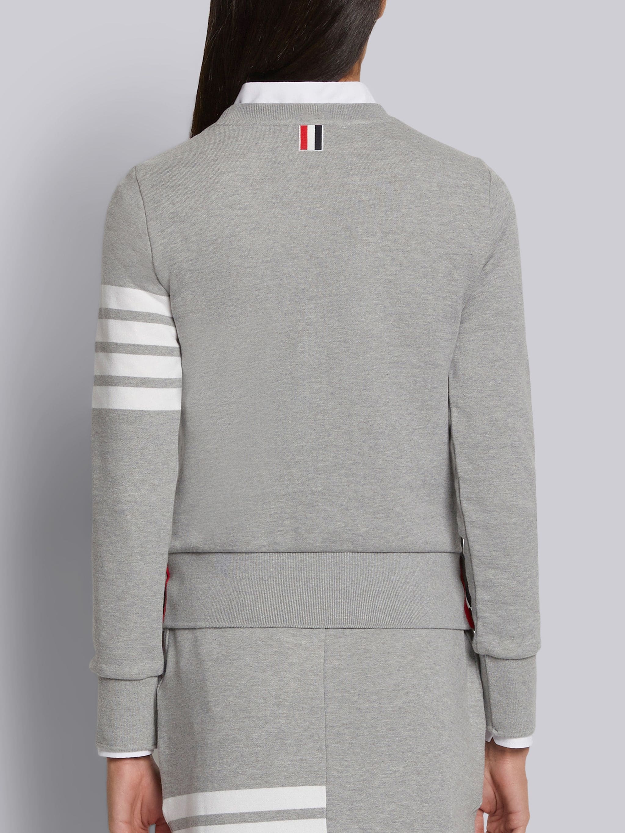 Light Grey Loopback Jersey Knit Engineered 4-bar Stripe Crew Neck Pullover - 3