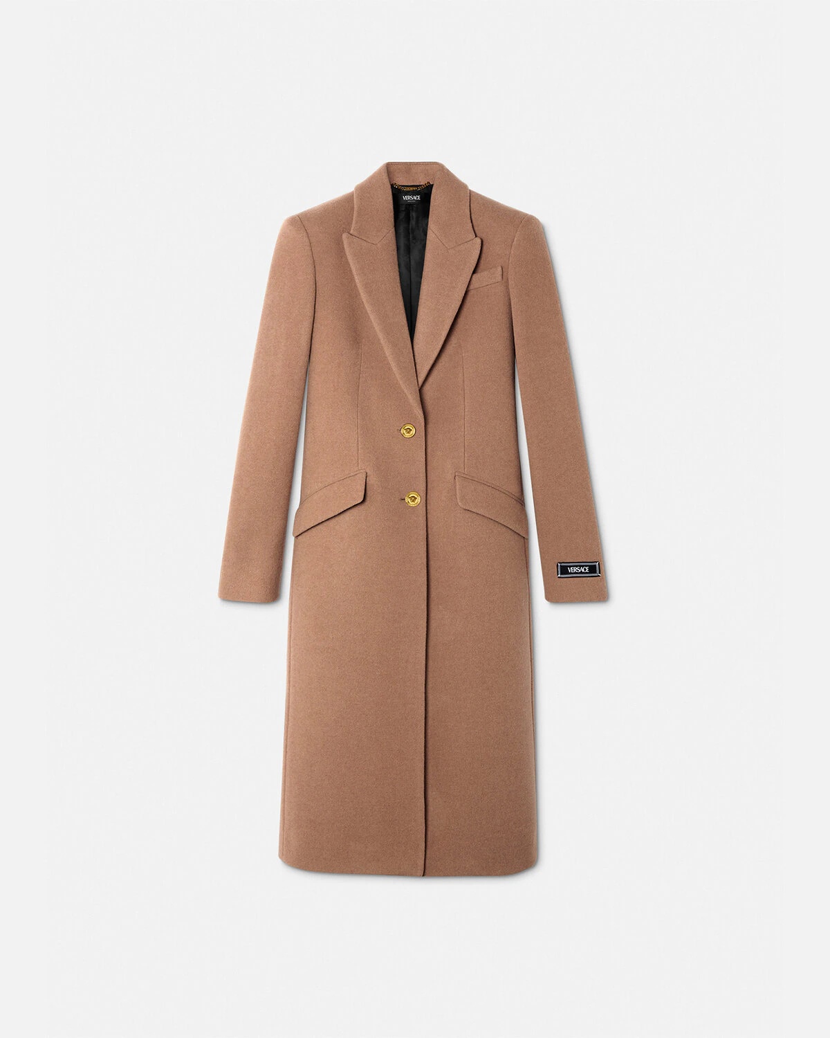 Camel Wool Single-Breasted Long Coat - 1