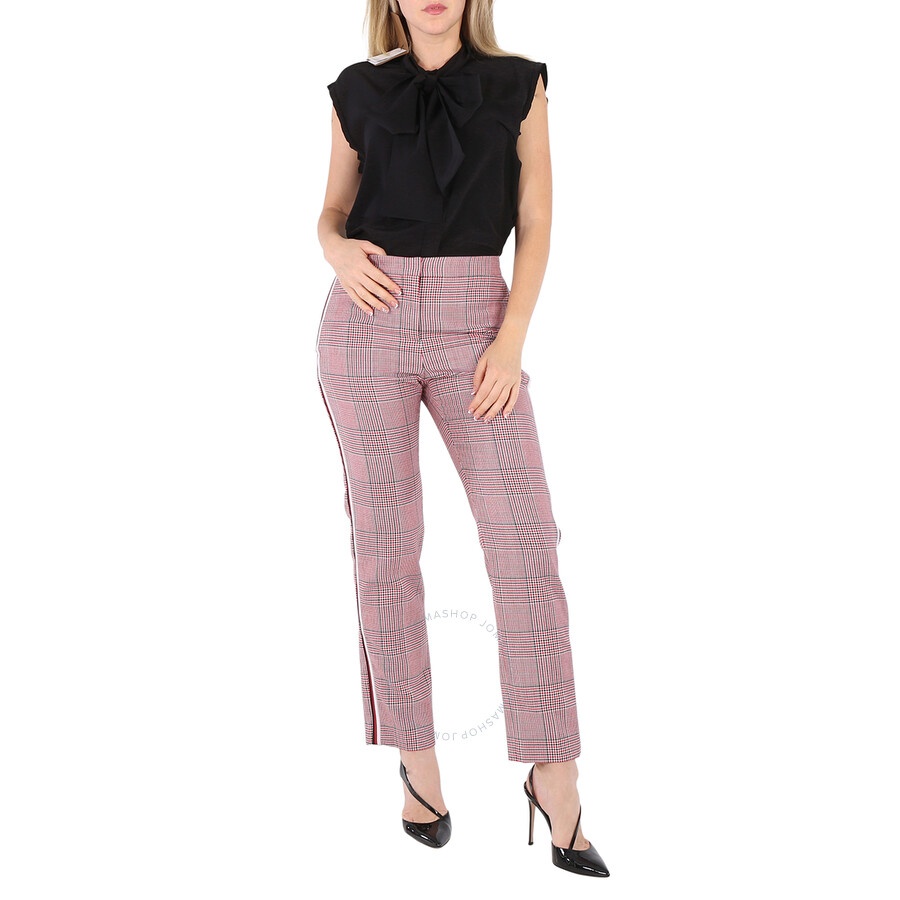 Burberry Ladies Side Stripe Houndstooth Check Wool Tailored Trousers - 6