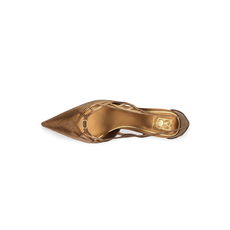 Women's bronze leather mid-heel Meraviglia Collection pump 5