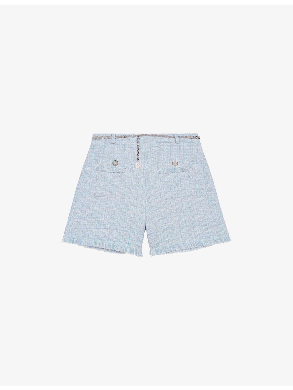 Chain-Belt Patch-Pocket Tweed Shorts - 1