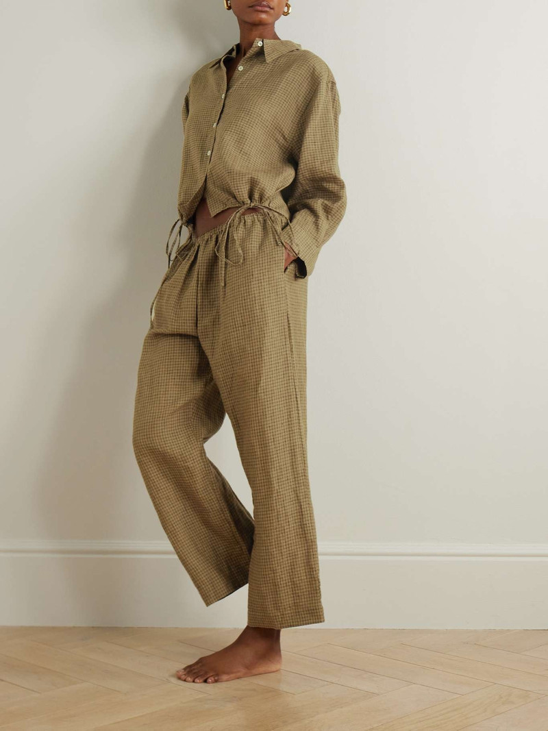 DEIJI STUDIOS Tie-detailed checked linen pajama set Brown outlook