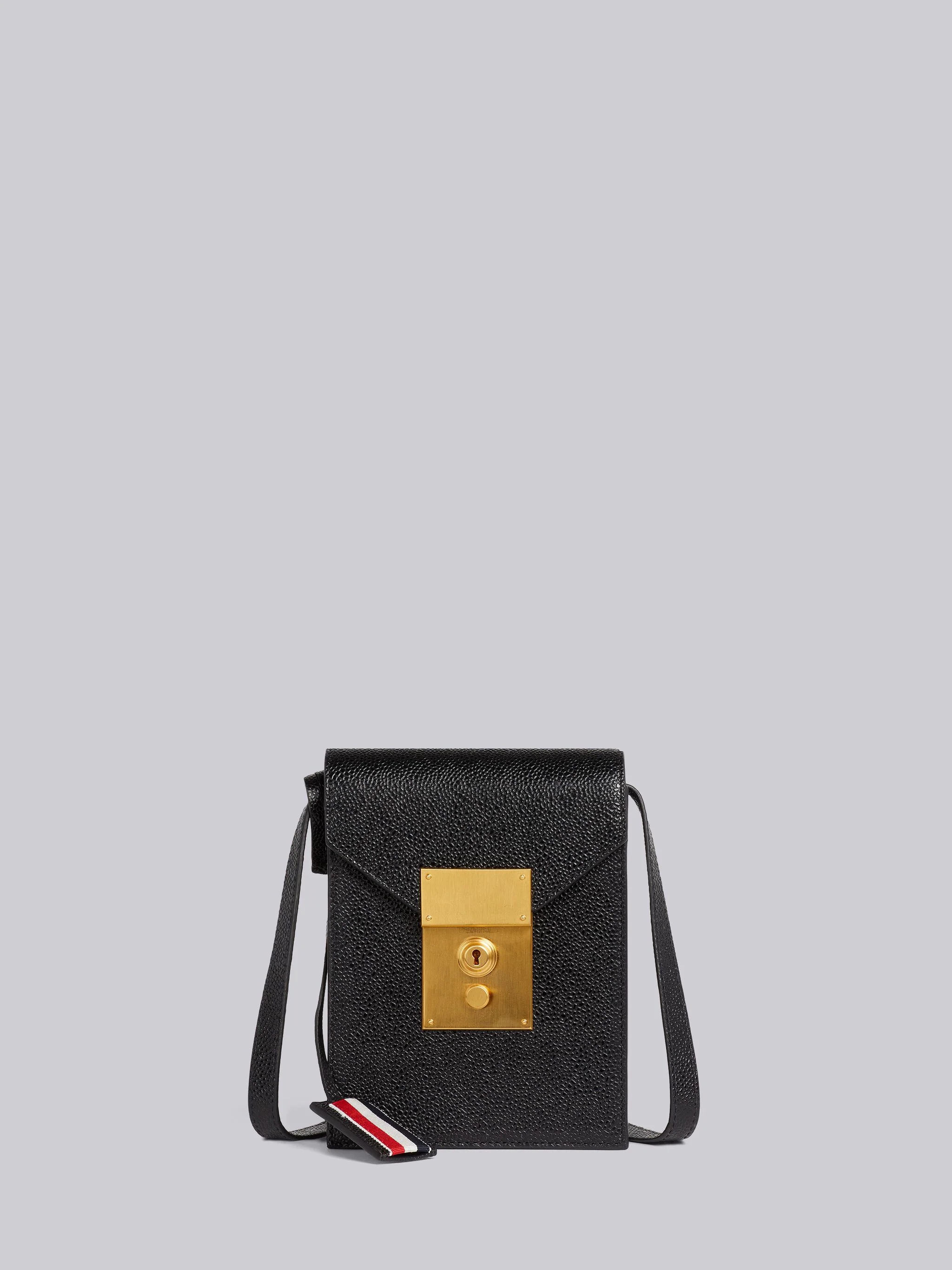 Black Pebble Grain Leather Mr. Thom Phone Holder With Strap - 1