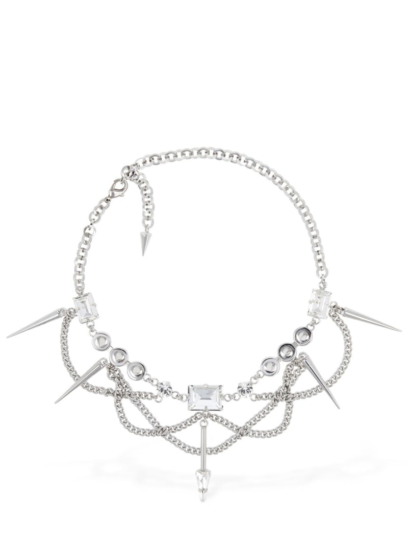 Chain necklace w/ spikes & crystals - 1