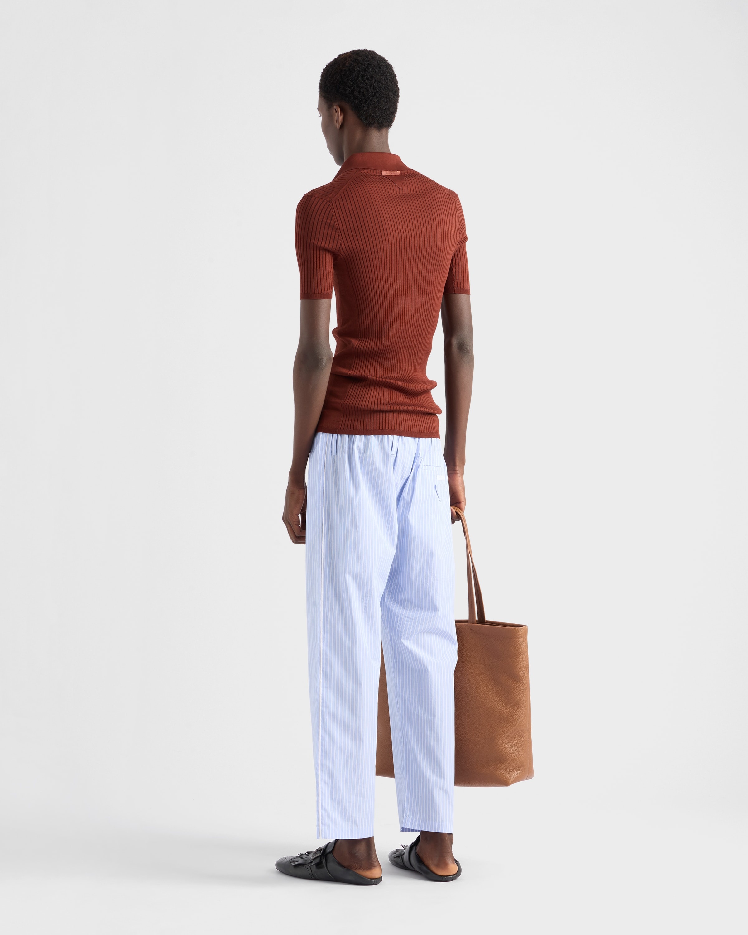 Ribbed knit cotton polo shirt - 5