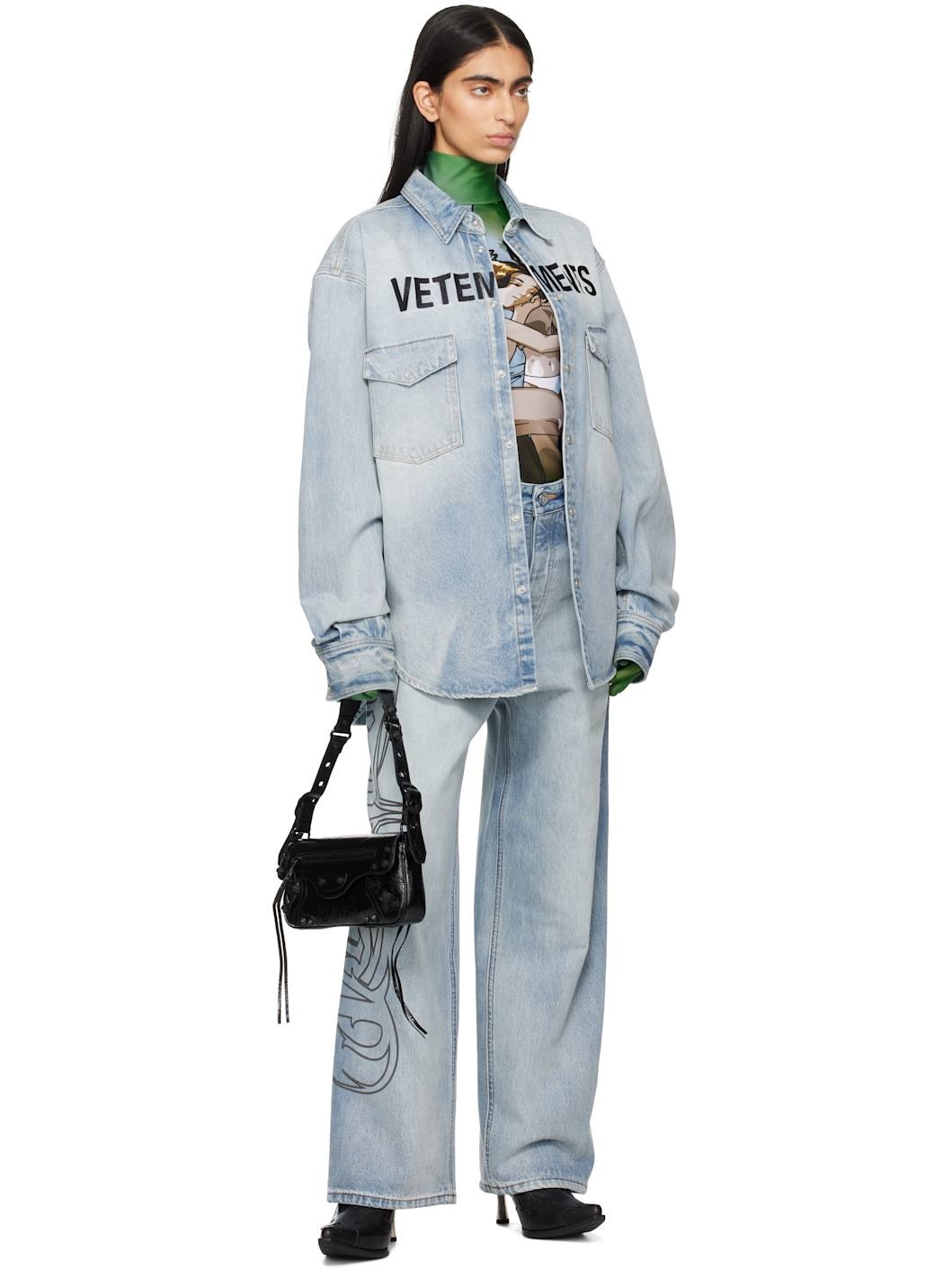 Blue Embroidered Logo Denim Shirt - 4