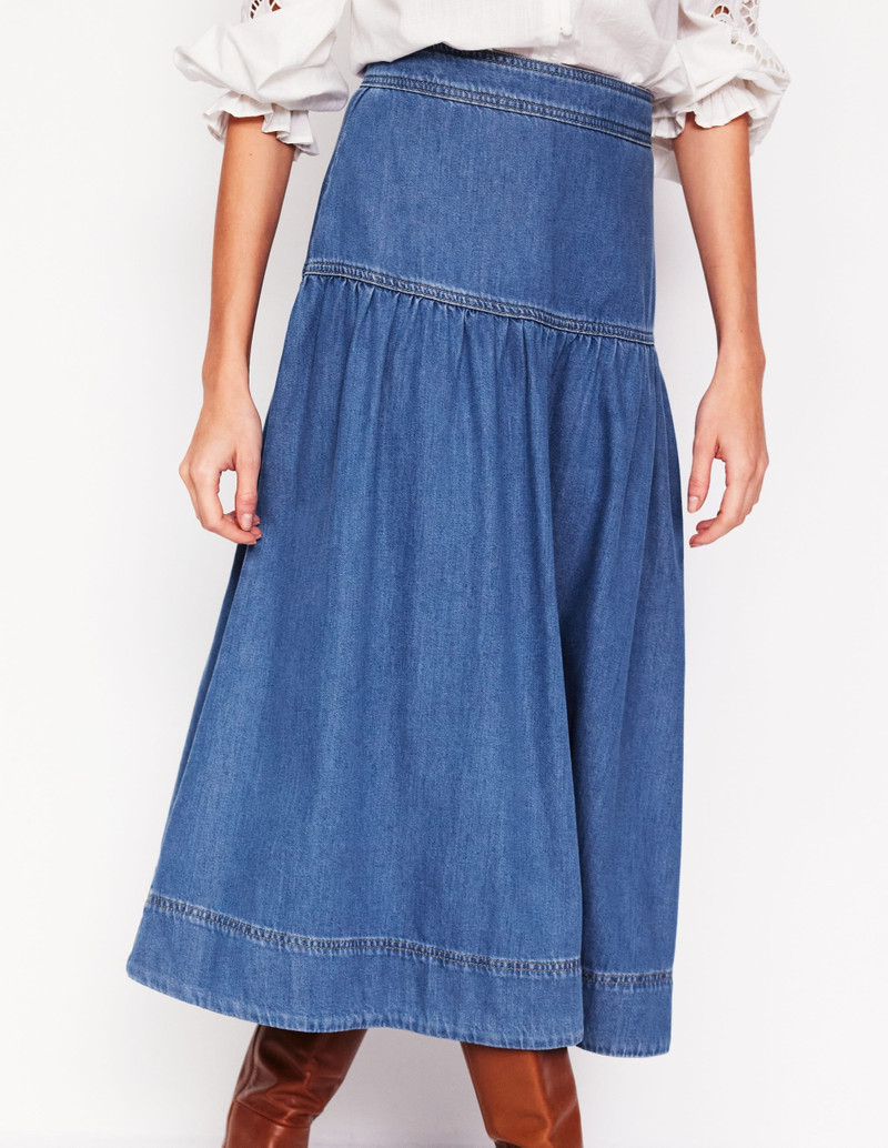 Yoke Detail Denim Midi Skirt-Mid Vintage 5