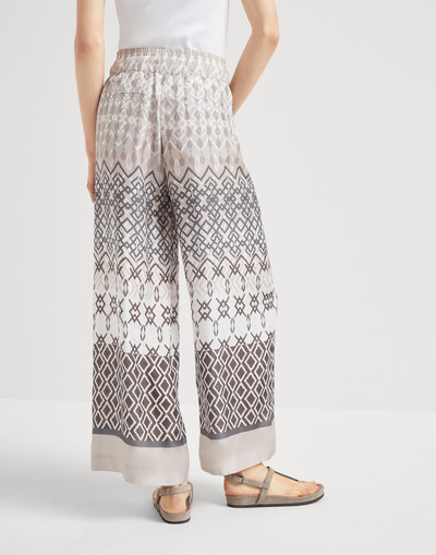 Brunello Cucinelli Silk ethnic print pongée loose pyjama trousers outlook