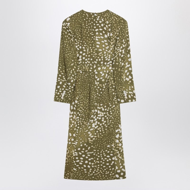 ワンピースその他 Dries Van Noten Dress with belt and khaki green print Dries Van Noten DRESS WITH BELT AND KHAKI GREEN PRINT