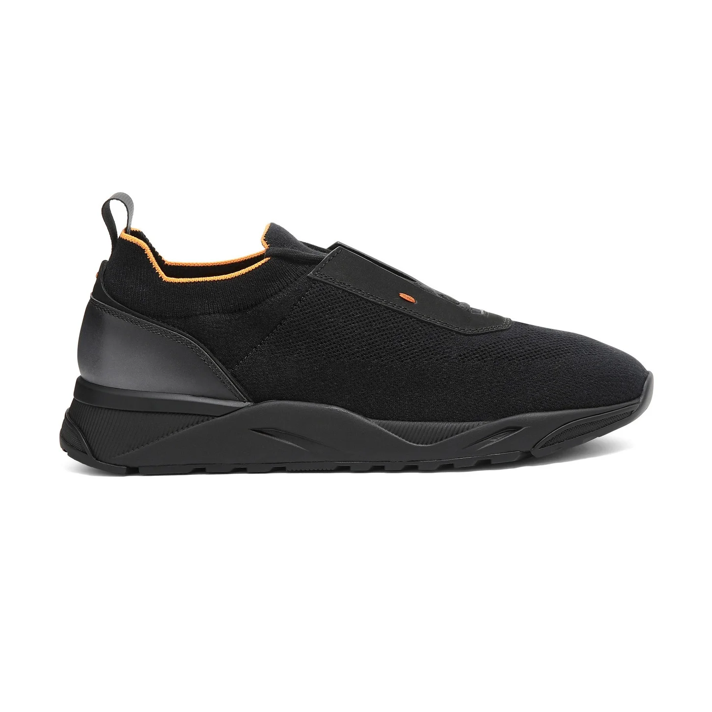 Men's black stretch knit and leather sneaker - 1