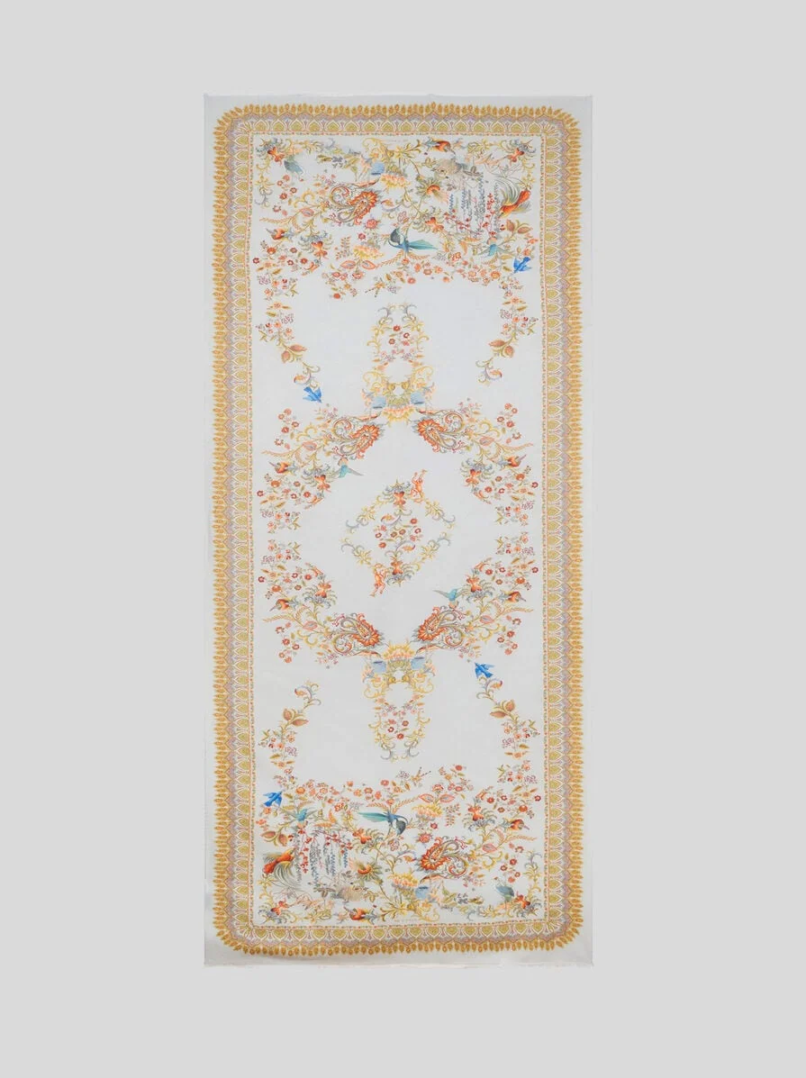 COTTON-BLEND JACQUARD SCARF WITH FLORAL MOTIF - 1