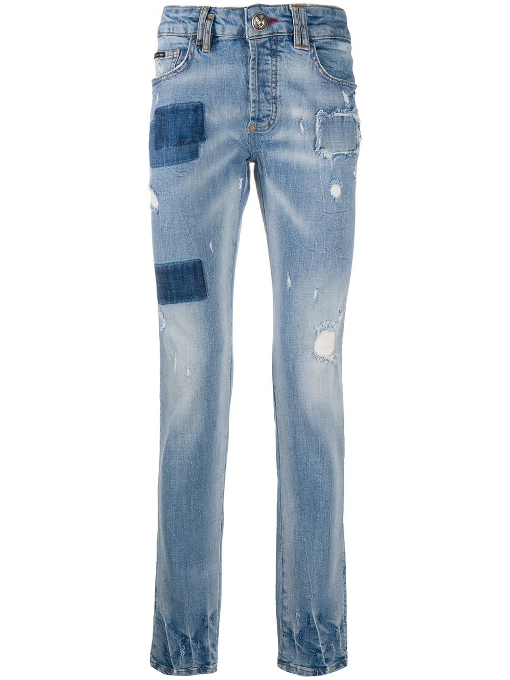 patchwork straight-leg jeans - 1