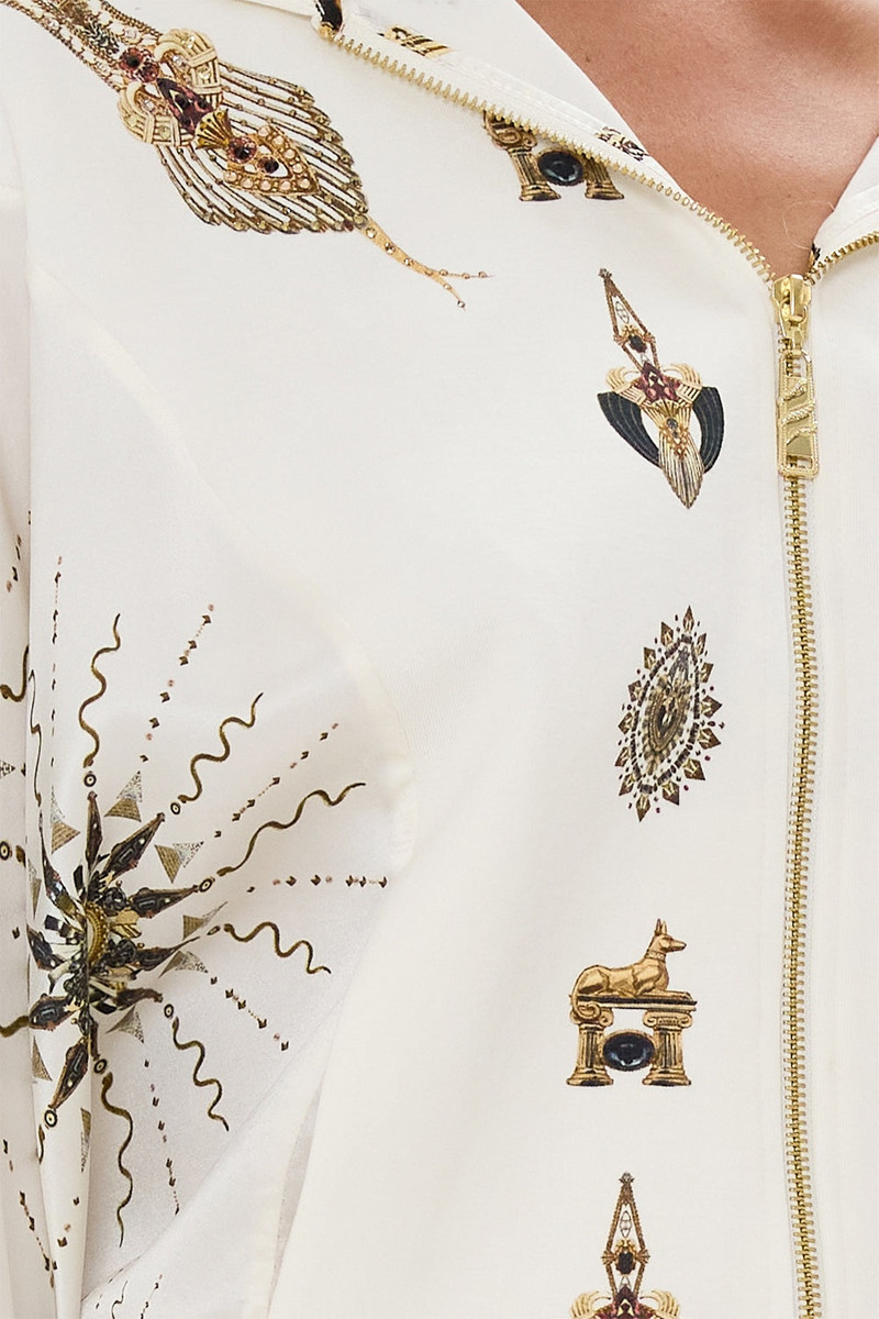 SILK MIX JERSEY ZIP FRONT SWEATER 6