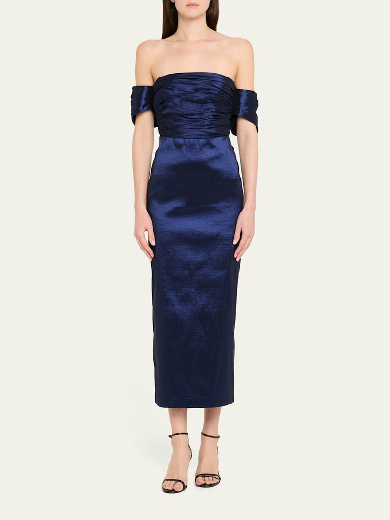 KIKA VARGAS Adele Ruched Taffeta Midi Dress outlook