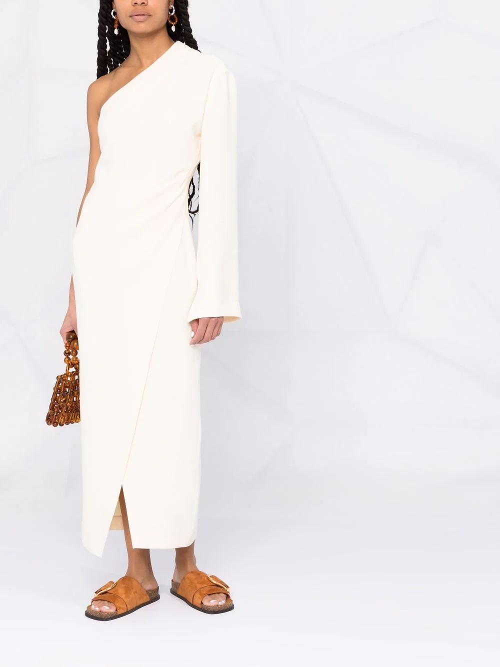 one-shoulder midi wrap dress - 2