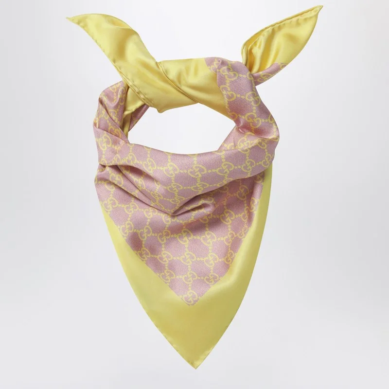 Gucci Silk Twill Scarf In Pink And Yellow Women - 1