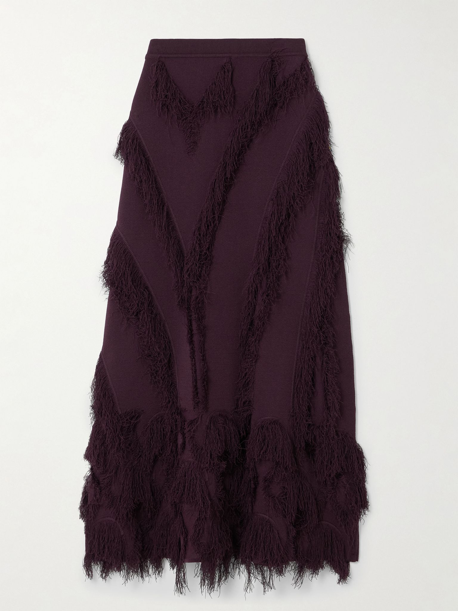 Astrid fringed stretch-knit midi skirt Purple - 1