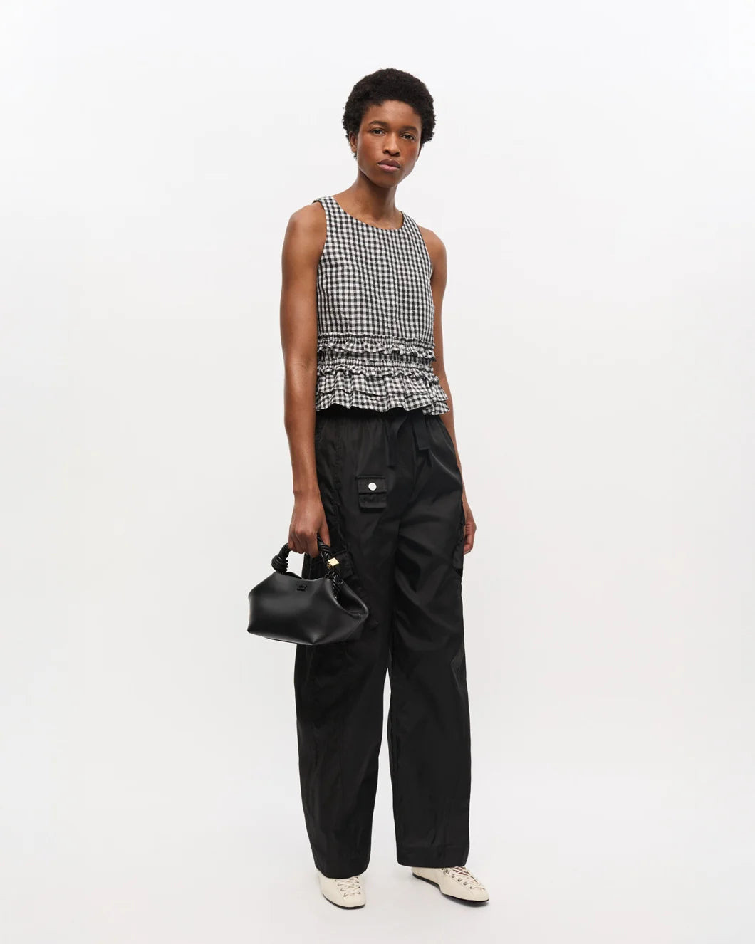 CRINKLED CHECK FRILL TOP - 5