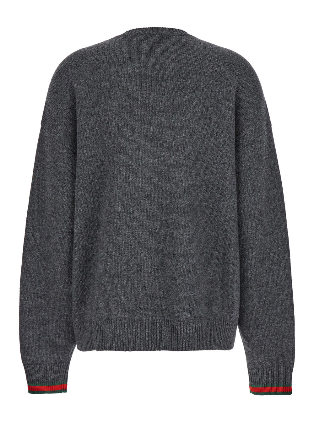 Gucci Women Grey Crewneck Sweater With Web Detail On The Cuffs In Wool And Cashmere Blend Woman - 2