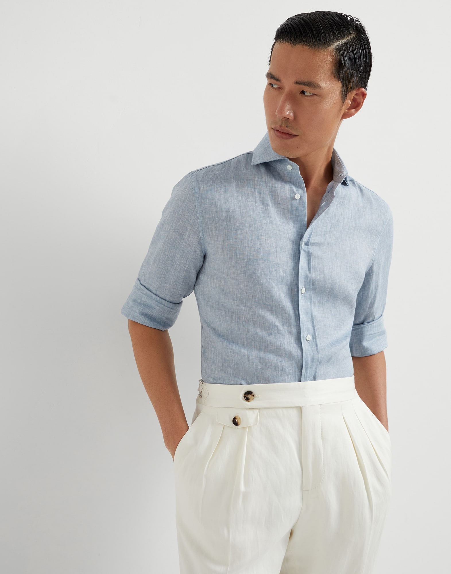 Linen easy fit shirt with spread collar - 4