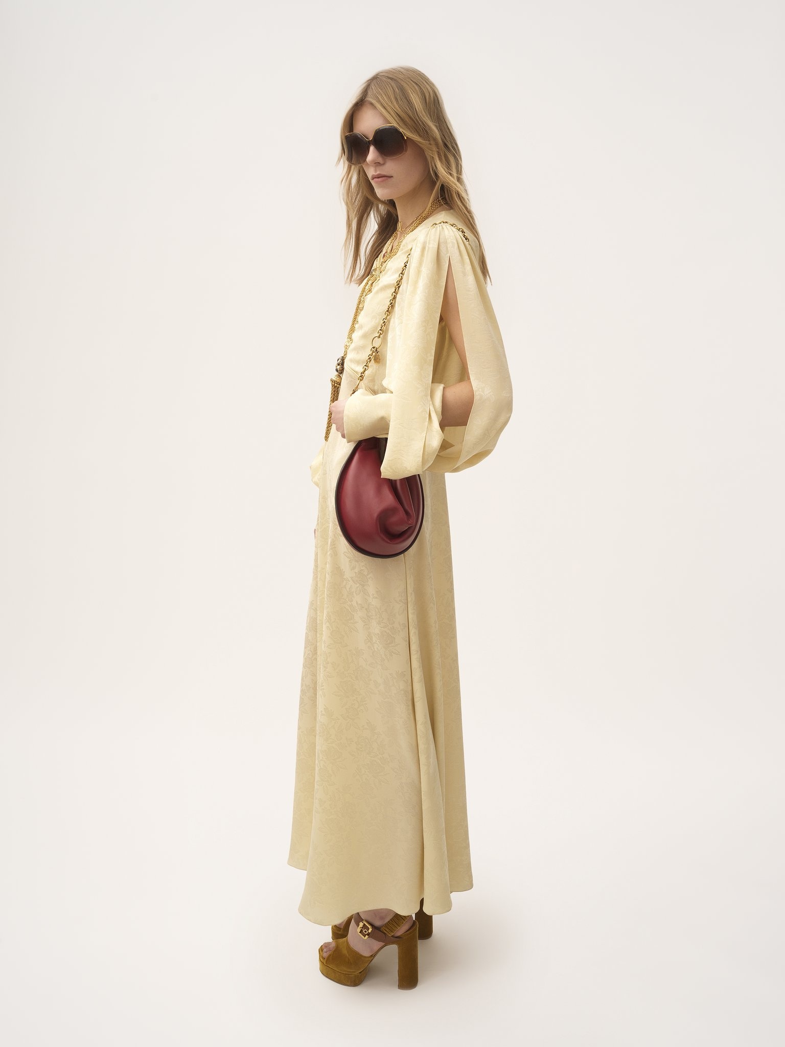 RUCHED LONG DRESS IN SILK JACQUARD - 3
