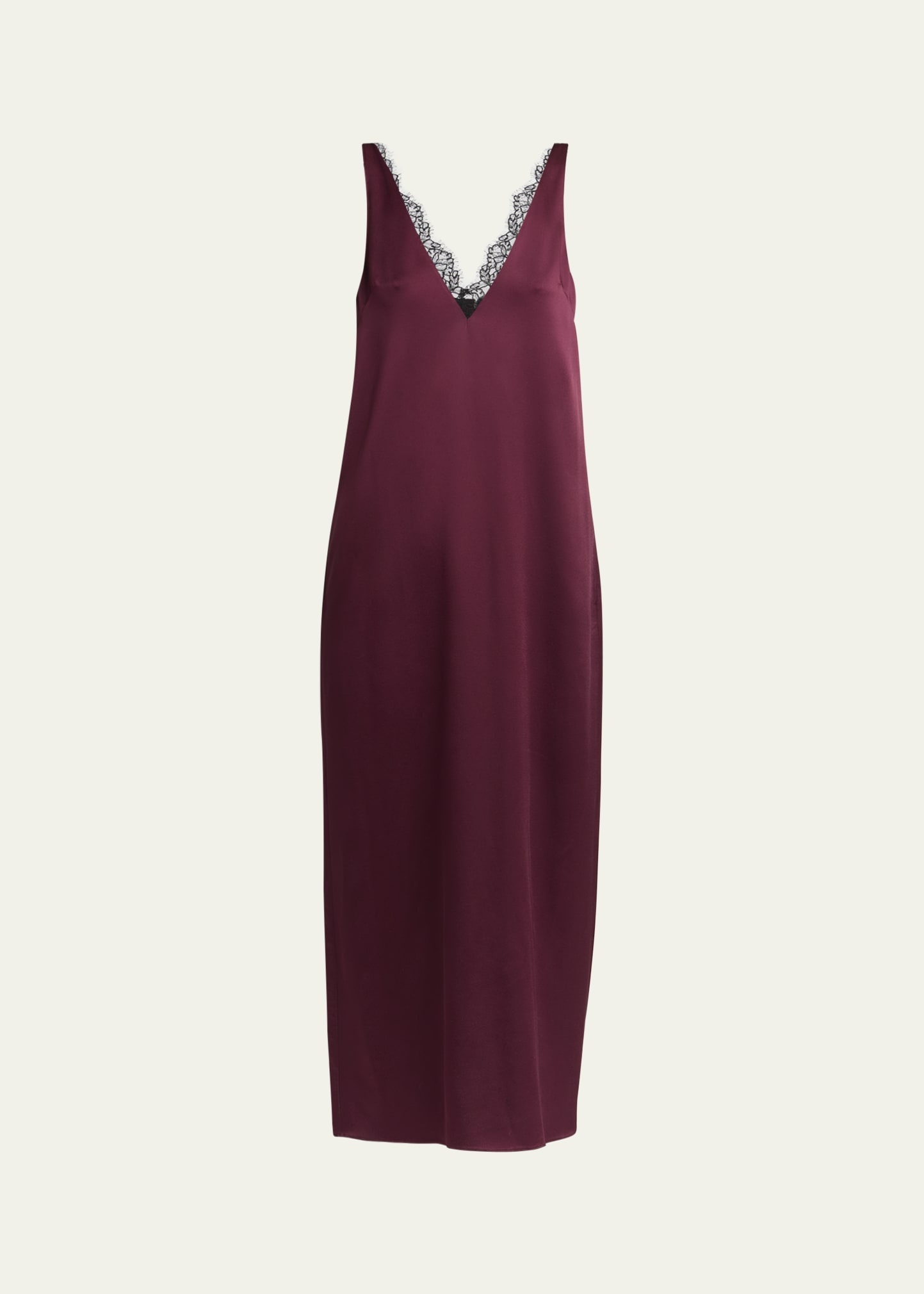Lace-Trimmed Satin Slip Dress - 1