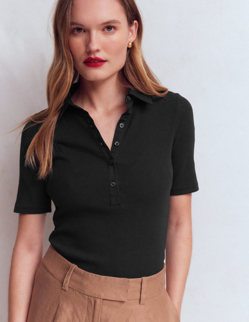 Collared Ribbed Henley Top-Black 2