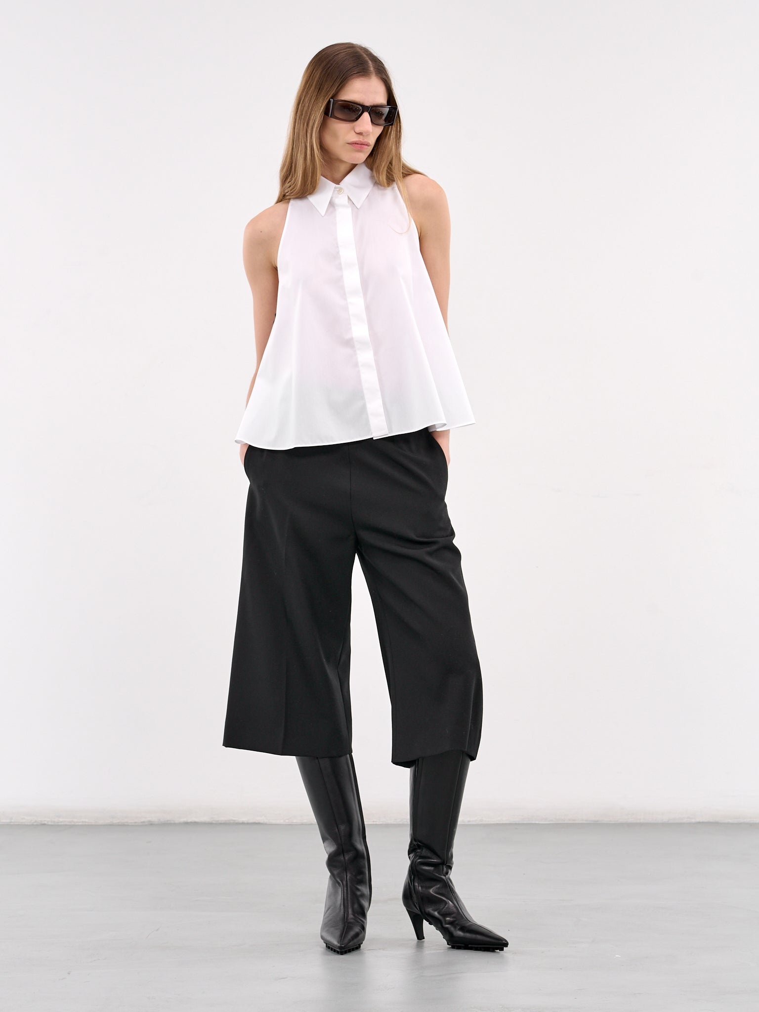 White Cotton Sleeveless Button-up Shirt - 6