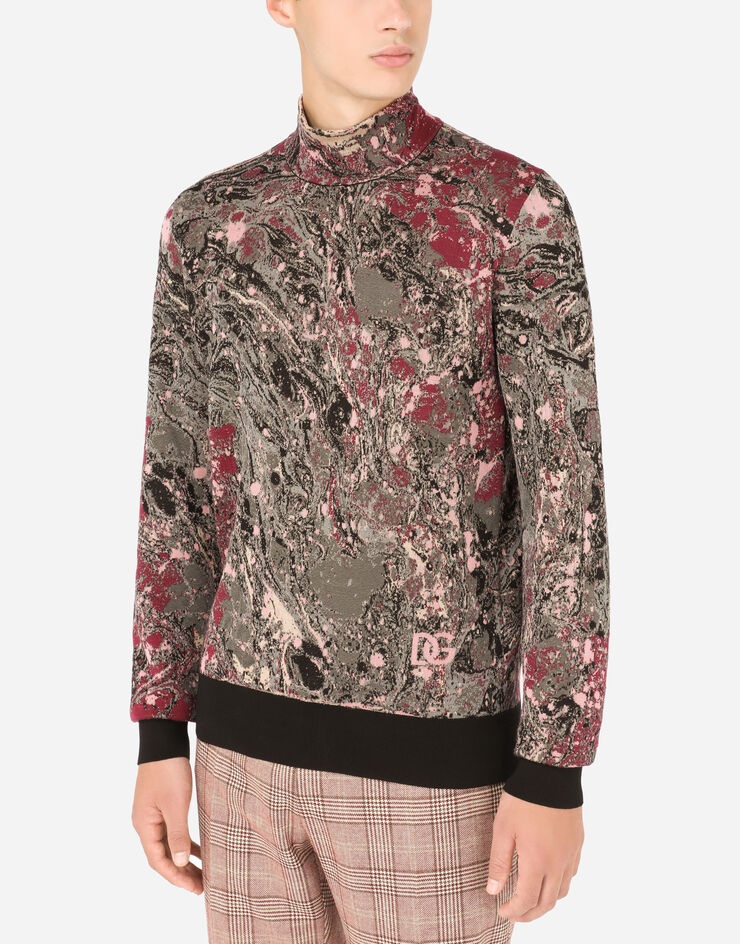 Jacquard turtle-neck sweater with marbled design - 4