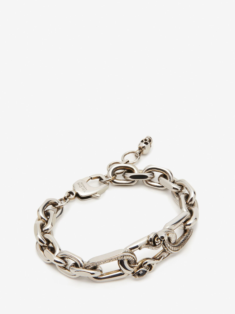 Alexander McQueen Men's Snake & Skull Chain Bracelet in Antique Silver outlook