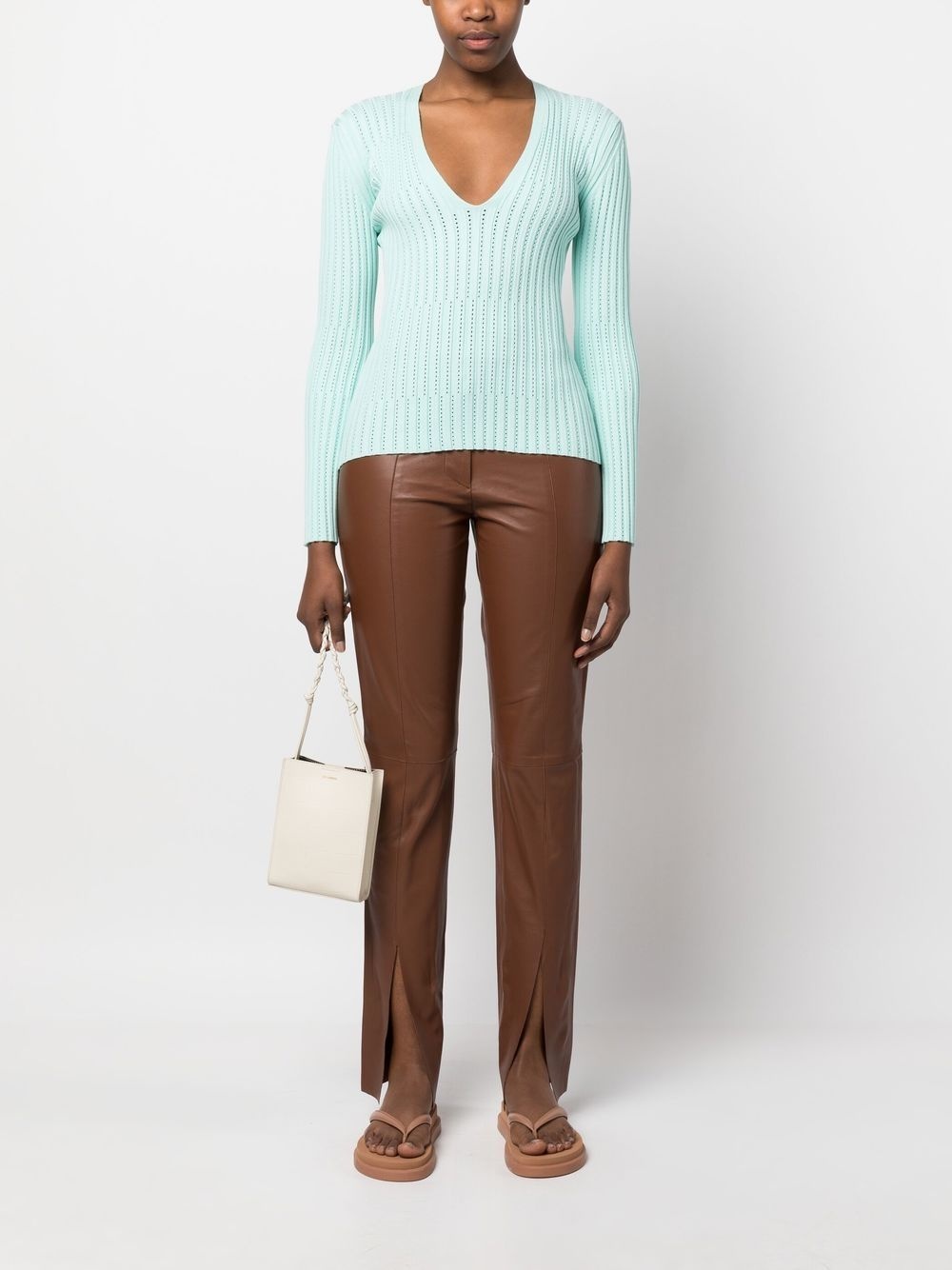 ribbed V-neck long-sleeve top - 2