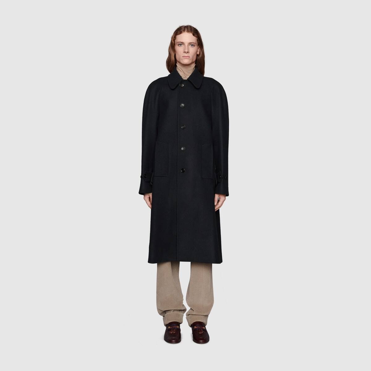 Wool loden coat with Gucci label - 3