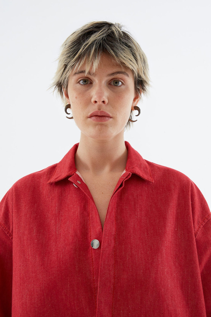 RED DENIM OVER SHIRT 5
