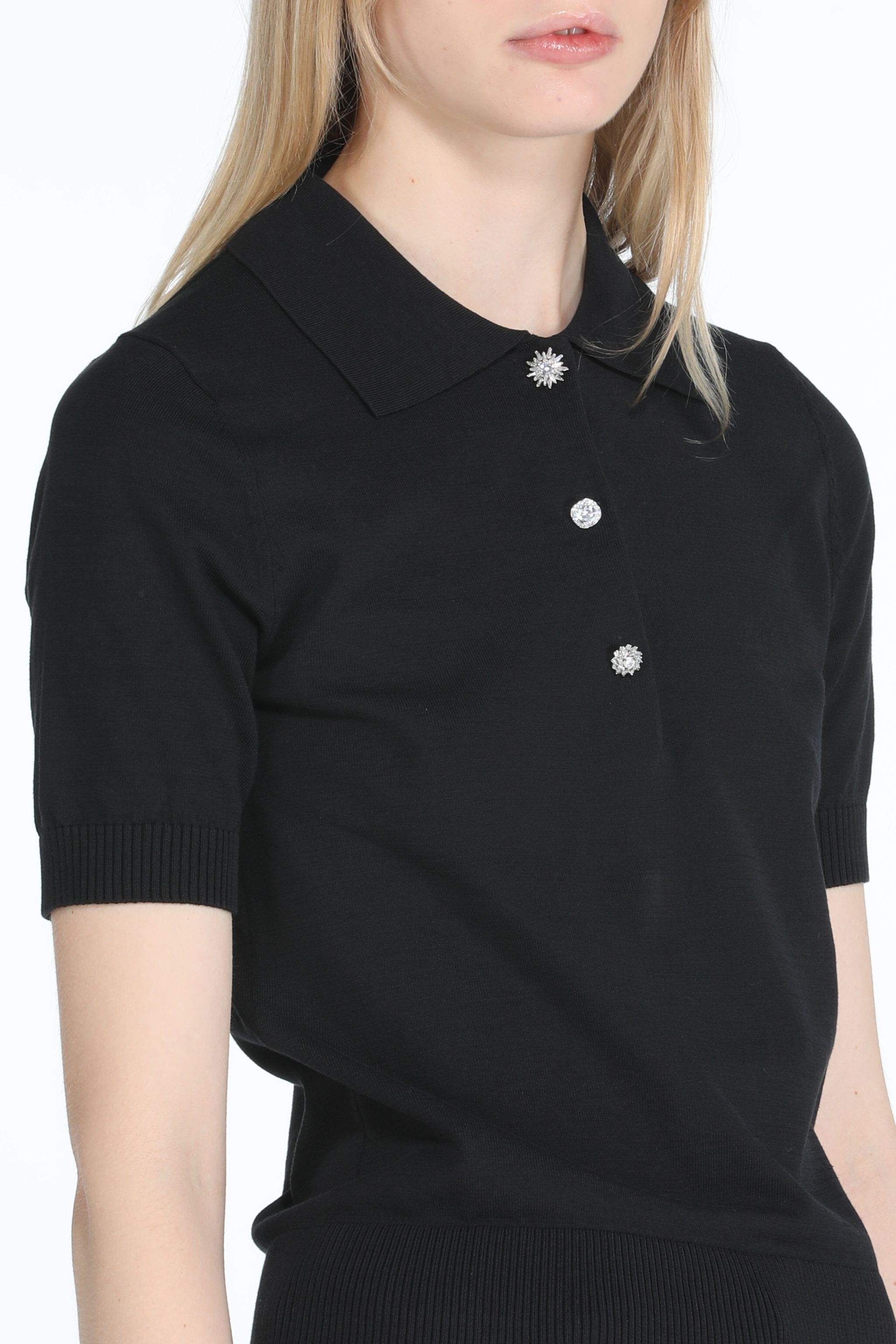 CRYSTAL-EMBELLISHED POLO SWEATER - 5
