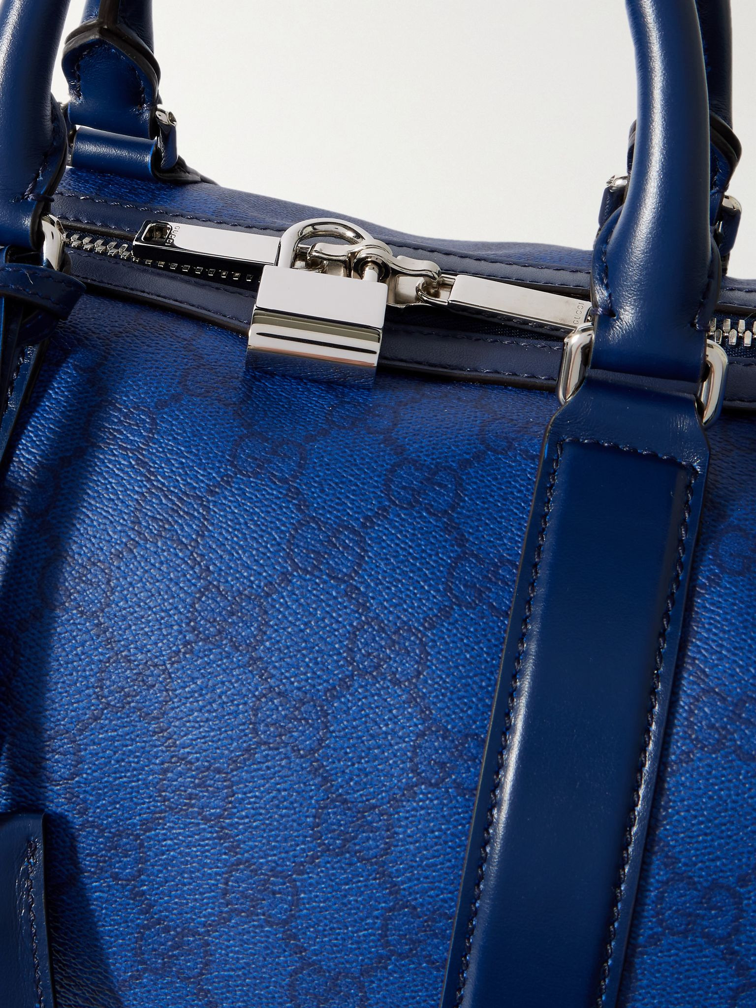 Gucci Chroma Dégradé Leather-Trimmed Monogrammed Coated-Canvas Duffle Bag Blue - 4