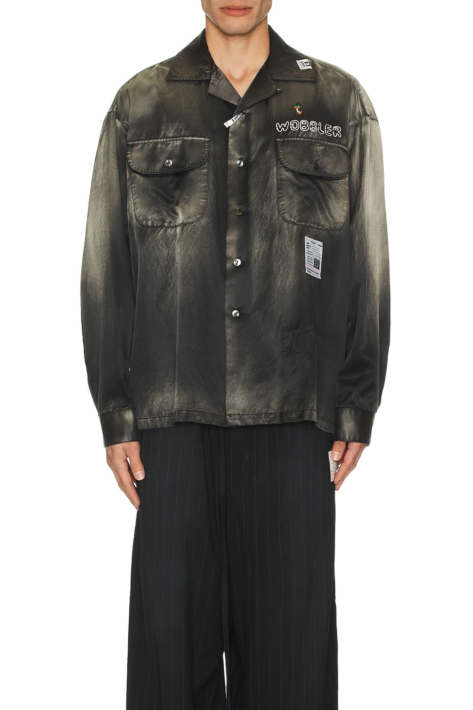 Bleached Long Sleeve Satin Shirt - 4