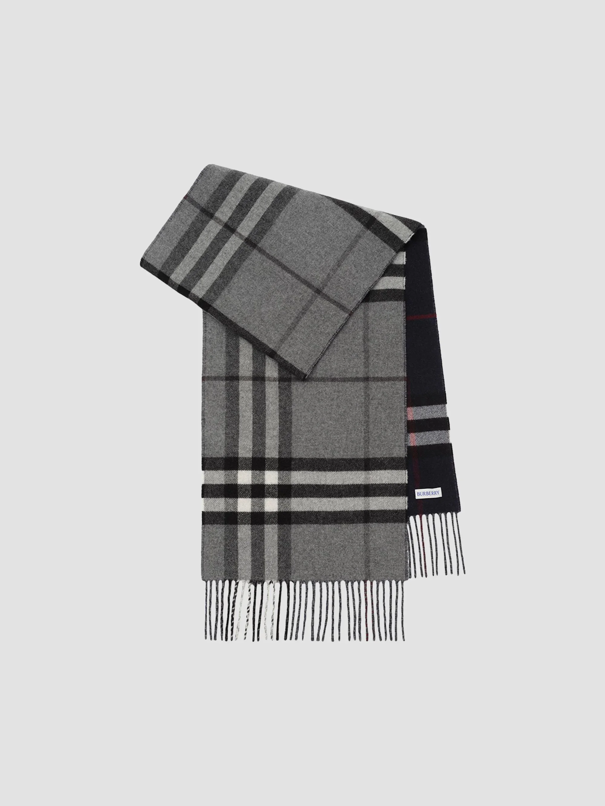 Men's Reversible Check Cashmere Scarf - Marlbo Rough Grey Ink - 1
