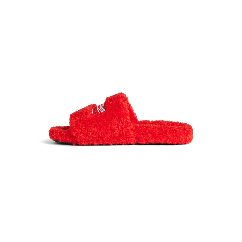 BALENCIAGA Men's Furry Slide Sandal in Pop Orange/white/red outlook