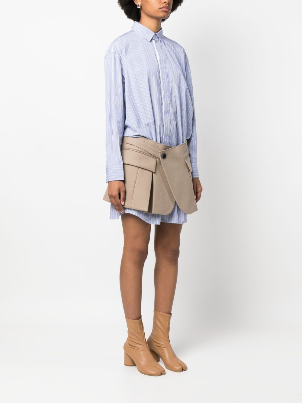 striped skirt-overlay shirtdress - 3