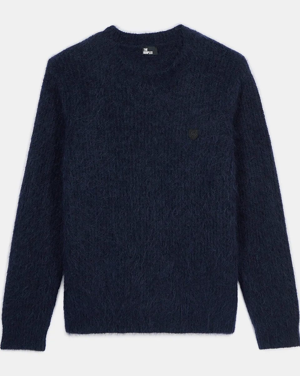 NAVY BLUE MOHAIR AND WOOL SWEATER - 1