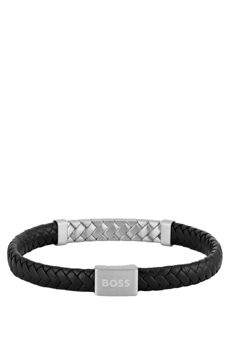 BOSS BLACK BRAIDED-LEATHER CUFF WITH HERRINGBONE HARDWARE outlook