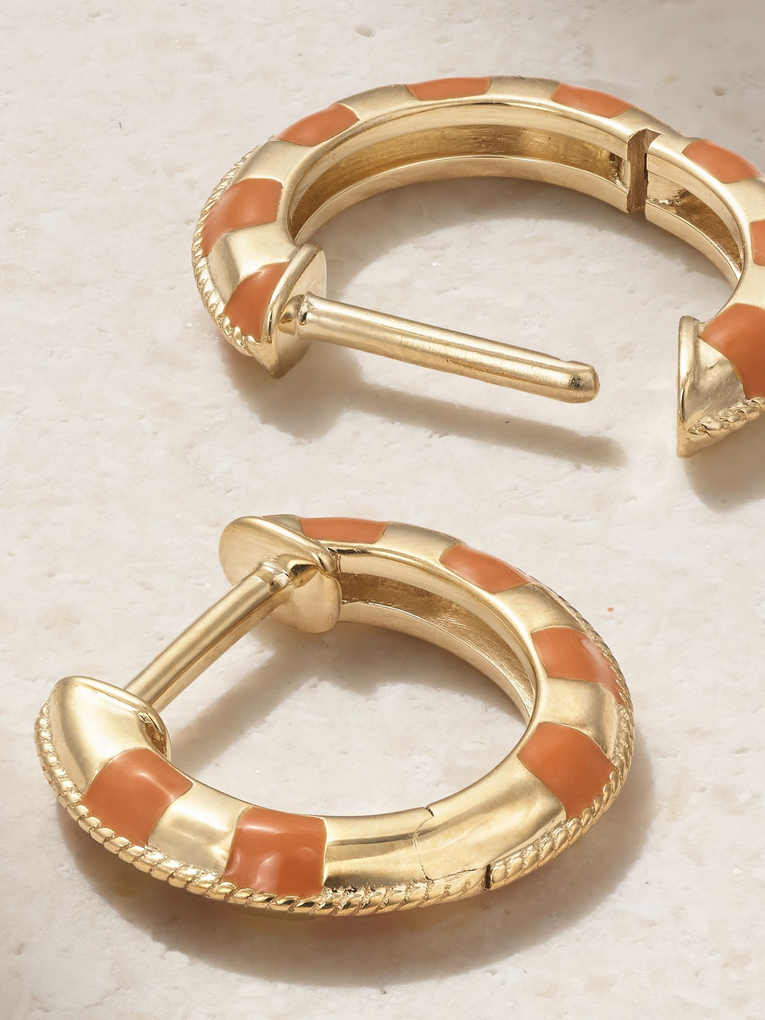 9-karat gold and enamel hoop earrings Brown - 3