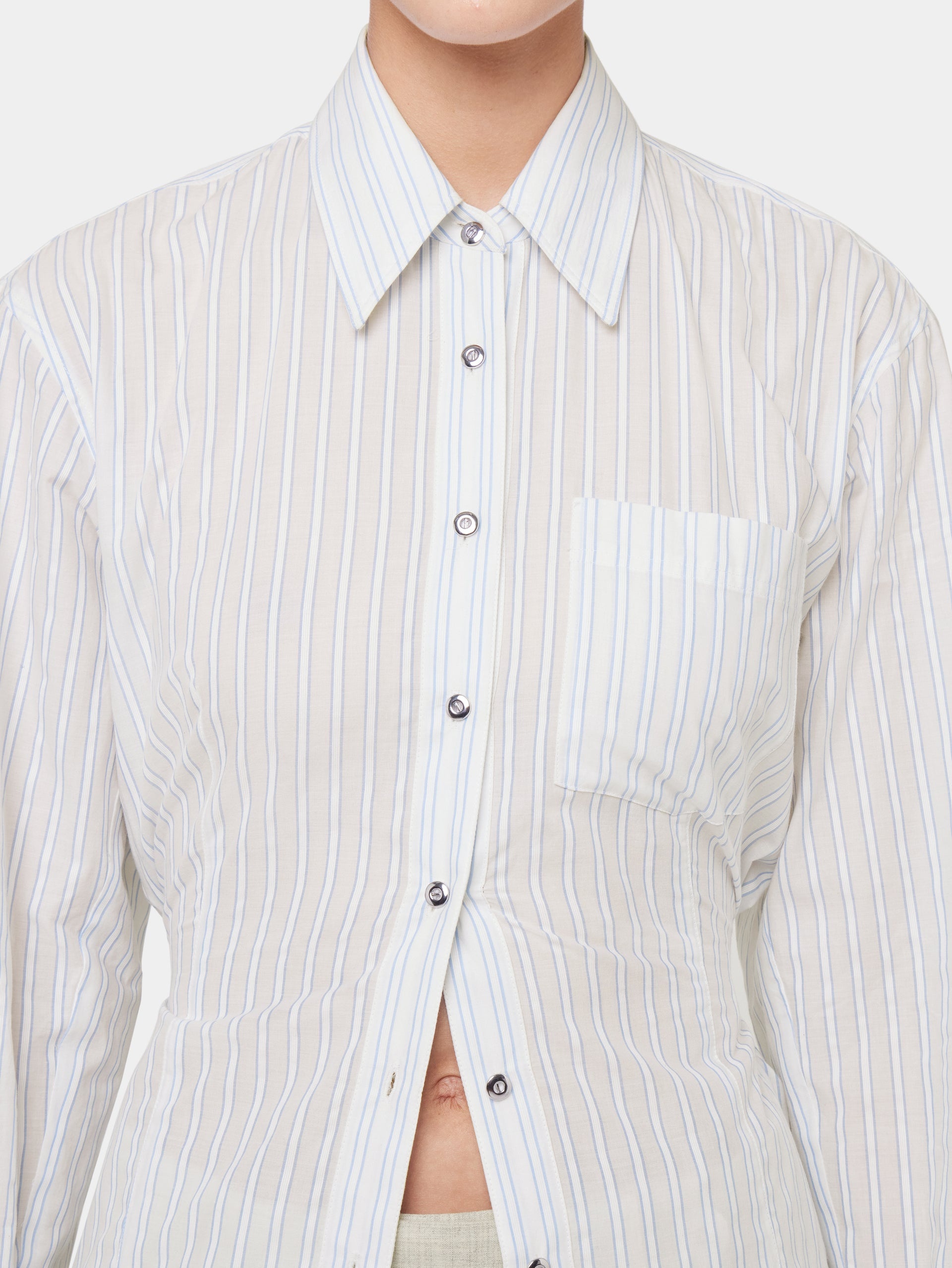 WHITE STRIPED SHIRT IN COTTON POPLIN - 4