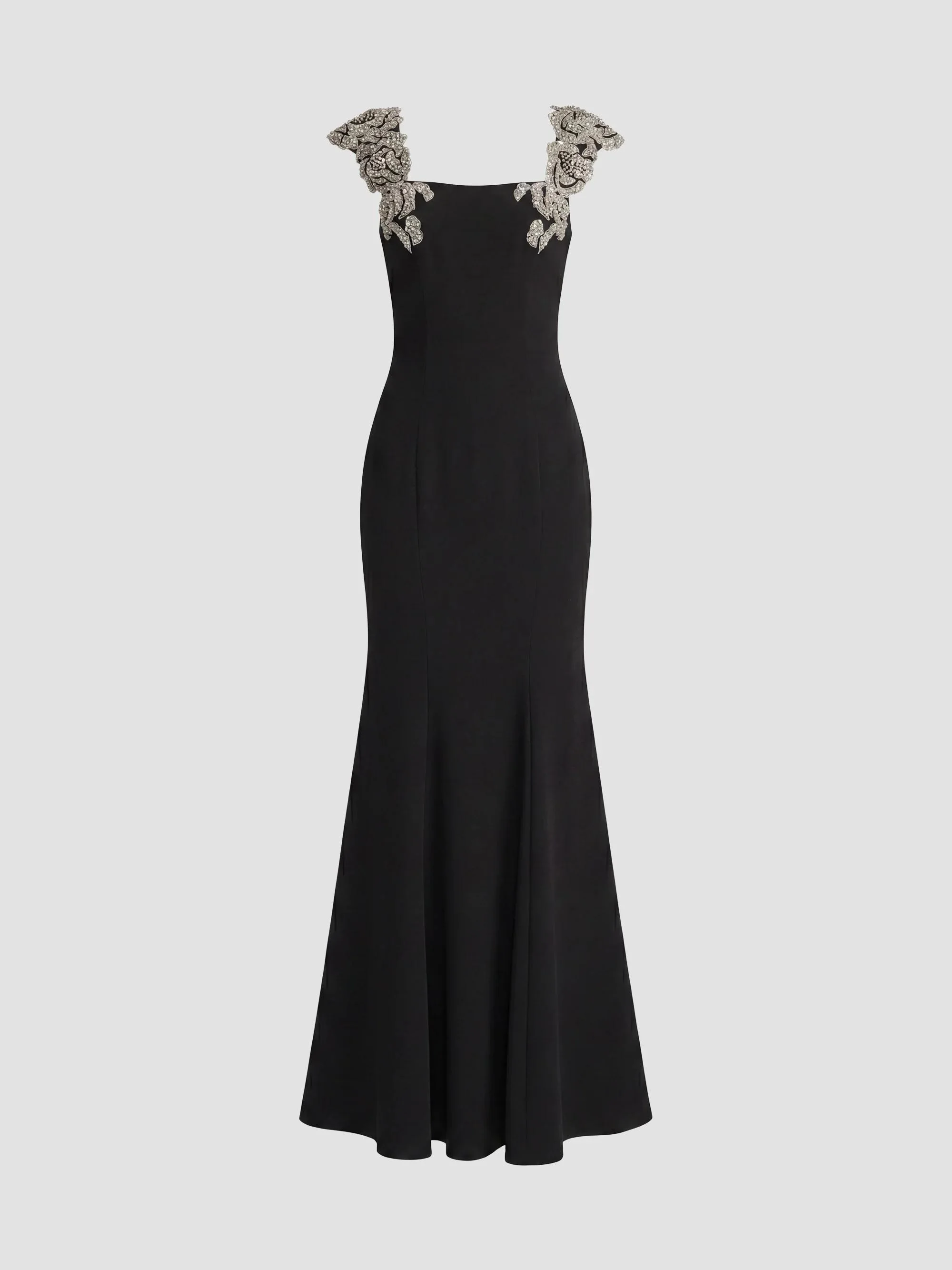 Women's Embellished Strap Crepe Mermaid Gown - Black - 1