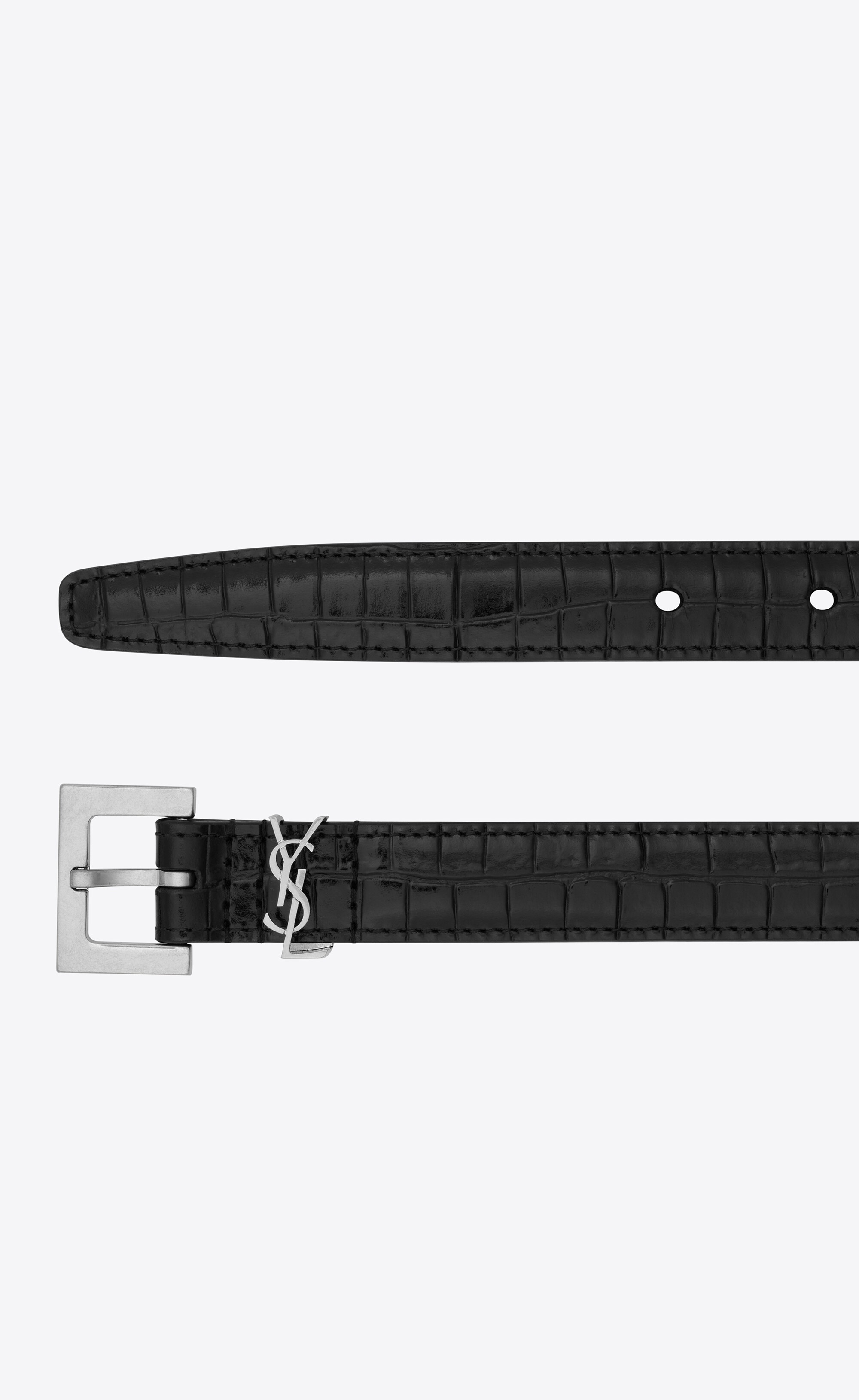 cassandre thin belt in crocodile-embossed leather - 2
