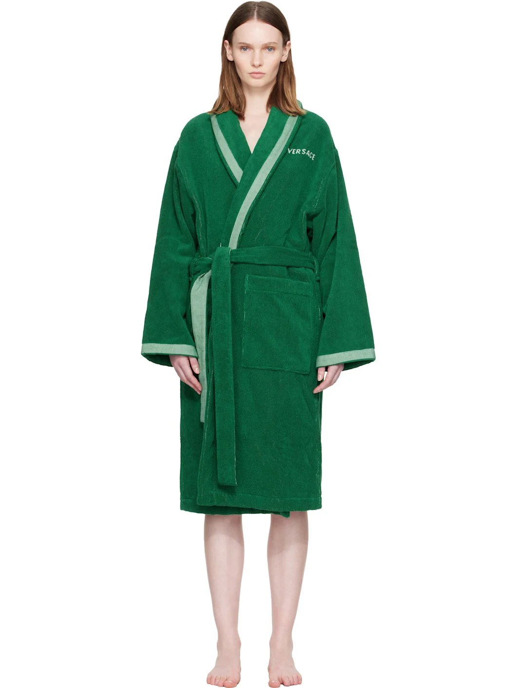 Green Cotton-Terry Jacquard Bathrobe - 1